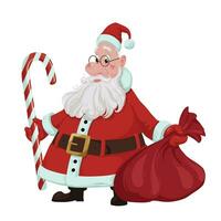 Santa Claus with a staff and a sack of presents. Christmas illustration. Carton Character. Vector illustration EPS 10.
