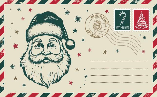 Christmas mail, postcard, hand drawn illustration