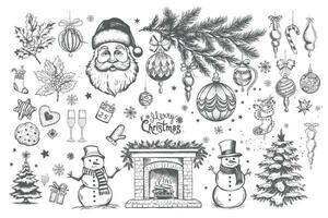 Christmas set in sketch style. Hand drawn illustration vector