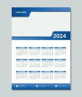 Monthly calendar template for 2024 year. Week Starts on Sunday. Wall calendar template design. vector