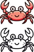 Cute Crab doodle style vector illustration, Cute crab sea creature doodle cartoon style colored and black and white line art for coloring book stock vector image