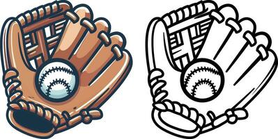 béisbol guante dibujos animados estilo vector ilustración , béisbol guante , base pelota equipo vector imagen , de colores y negro y blanco línea Arte valores vector