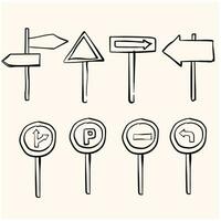 Sketch doodle of Road signs. A set of simple sketches of arrows. Up, down, left, right. Doodle style line art vector