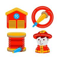 firefighter objects vector illustrations set