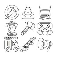 firefighter objects vector illustrations set