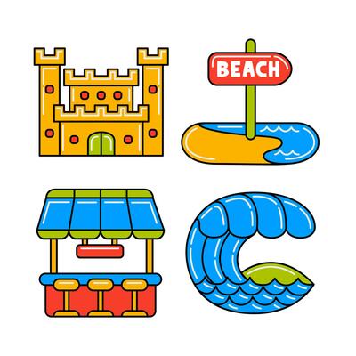 beach travel objects vector illustrations set