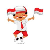 girl kids celebrate Indonesia Independence Day vector