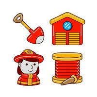 firefighter objects vector illustrations set