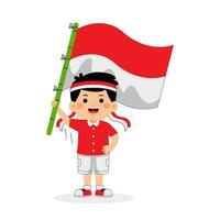 niña niños celebrar Indonesia independencia día vector