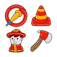 firefighter objects vector illustrations set