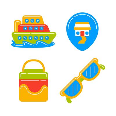 beach travel objects vector illustrations set