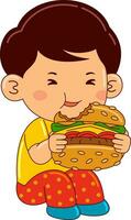 linda chico niños comiendo vector ilustración