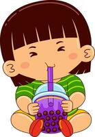 niña niños Bebiendo con hielo burbuja vector ilustración