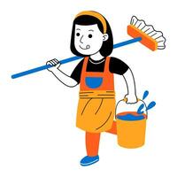 young woman house cleaner vector illustration