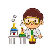 cute scientist boy cartoon character vector illustration