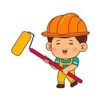 cute builder boy cartoon character vector illustration