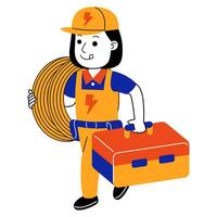 young woman electrician vector illustration
