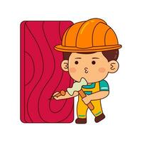 cute builder boy cartoon character vector illustration