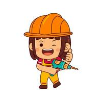 cute builder girl cartoon character vector illustration