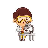 cute scientist boy cartoon character vector illustration