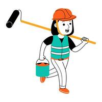 young woman builder vector illustration