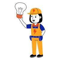 young woman electrician vector illustration