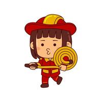 cute firefighter girl cartoon character vector illustration