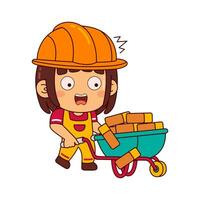 cute builder girl cartoon character vector illustration