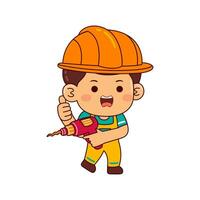 cute builder boy cartoon character vector illustration