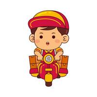 cute courier boy cartoon character vector illustration