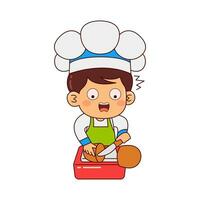 cute chef boy cartoon character vector illustration
