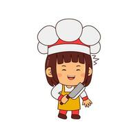 cute chef girl cartoon character vector illustration