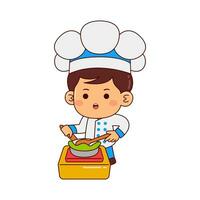 cute chef boy cartoon character vector illustration