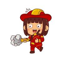 linda bombero niña dibujos animados personaje vector ilustración