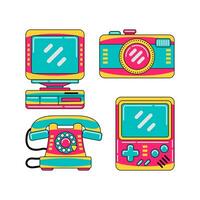 90s technology objects vector illustrations set