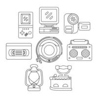 90s technology objects vector illustrations set