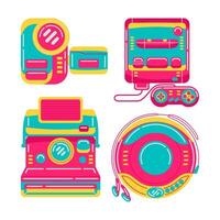 90s technology objects vector illustrations set