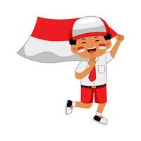 niña niños celebrar Indonesia independencia día vector