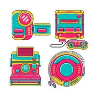 90s technology objects vector illustrations set