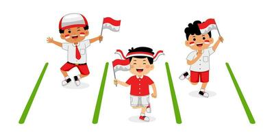 niña niños celebrar Indonesia independencia día vector