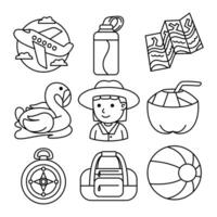 beach travel objects vector illustrations set