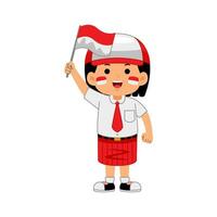 niña niños celebrar Indonesia independencia día vector