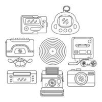 90s technology objects vector illustrations set