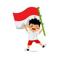 niña niños celebrar Indonesia independencia día vector