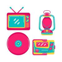 90s technology objects vector illustrations set