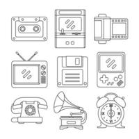 90s technology objects vector illustrations set