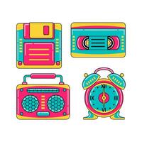 90s technology objects vector illustrations set