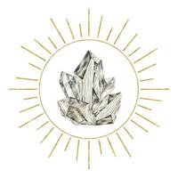 Sun and crystals. Esoteric signs and symbols. Watercolor illustrations on the topic of astrology and esotericism. Isolated. Minimalistic illustration for design, print, fabric or background. vector