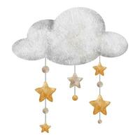 Cloud and stars. Nursery element of clouds and stars. Background for Children. Watercolor illustration. Isolated. Design for kids goods, kid's shop, postcards, baby shower and children's room and toys vector