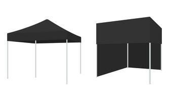 Variations of flat design booth tents, black event tents. Vector illustration